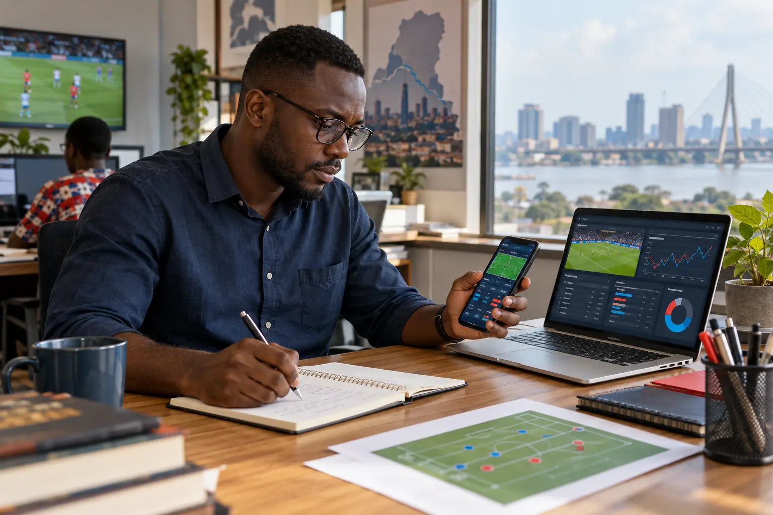 Utilisateur adulte analysant une plateforme sportive à Kinshasa